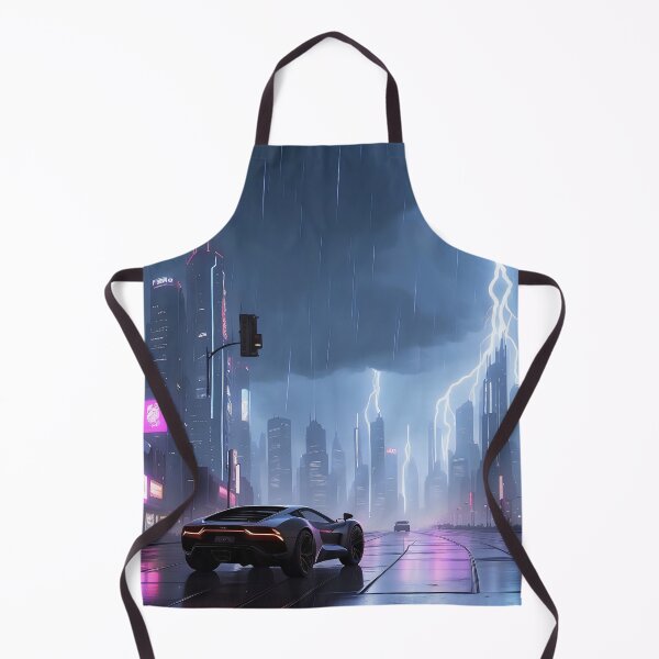 Item preview, Futuristic city, rainy night, lightning, car, illuminated billboards designed and sold by ArtComixHaven.