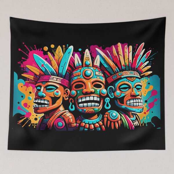 Item preview, Triumvirate of Mesoamerican Spirits Vivid Tribal Mask Art designed and sold by WickedAI.
