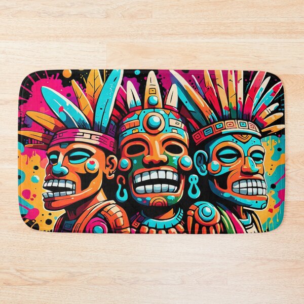 Item preview, Triumvirate of Mesoamerican Spirits Vivid Tribal Mask Art designed and sold by WickedAI.