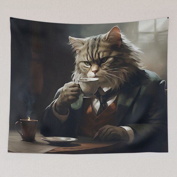 Item preview, Cat Boss Drinking Coffee designed and sold by CatsAndDogs-TF.