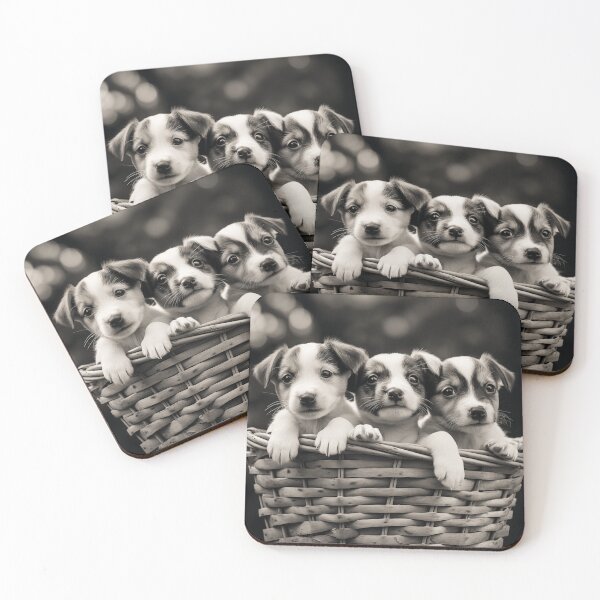 Item preview, Vintage Black and White Photo of a Basket of Puppies designed and sold by Samuelsboro.