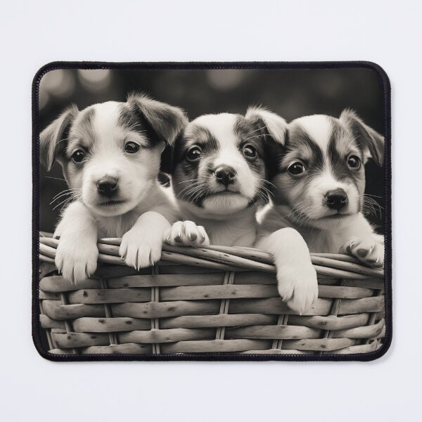 Item preview, Vintage Black and White Photo of a Basket of Puppies designed and sold by Samuelsboro.