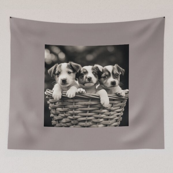 Item preview, Vintage Black and White Photo of a Basket of Puppies designed and sold by Samuelsboro.
