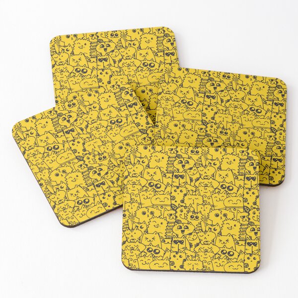 Item preview, Kittie kawaii doodle pattern - Yellow designed and sold by ZenReiArt.