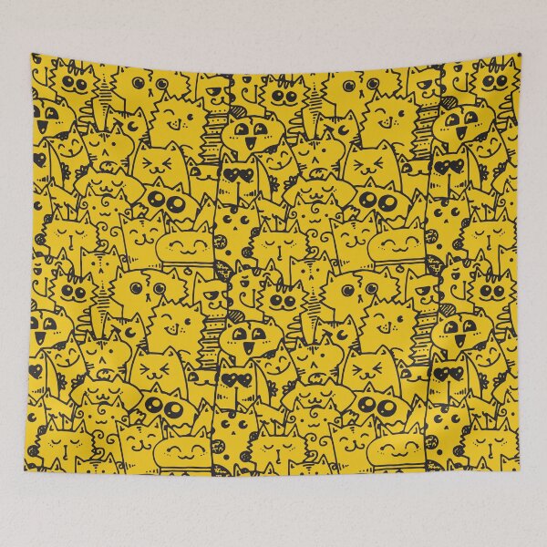 Item preview, Kittie kawaii doodle pattern - Yellow designed and sold by SpartanDStore.