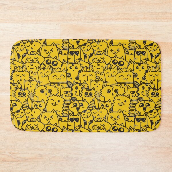 Item preview, Kittie kawaii doodle pattern - Yellow designed and sold by SpartanDStore.