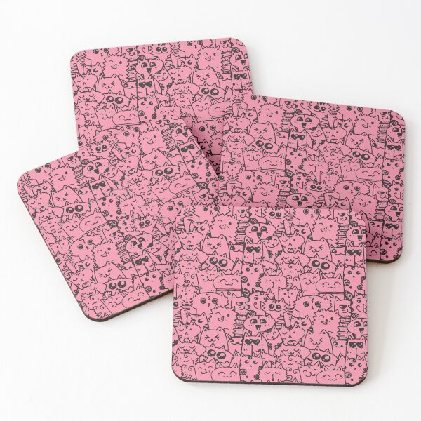 Item preview, Kittie kawaii doodle pattern - Pink designed and sold by ZenReiArt.