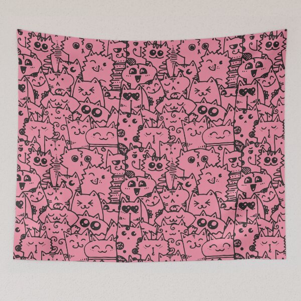 Item preview, Kittie kawaii doodle pattern - Pink designed and sold by SpartanDStore.