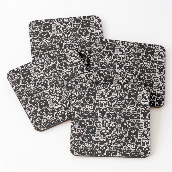 Item preview, Kittie kawaii doodle pattern - White lines against black background designed and sold by SpartanDStore.