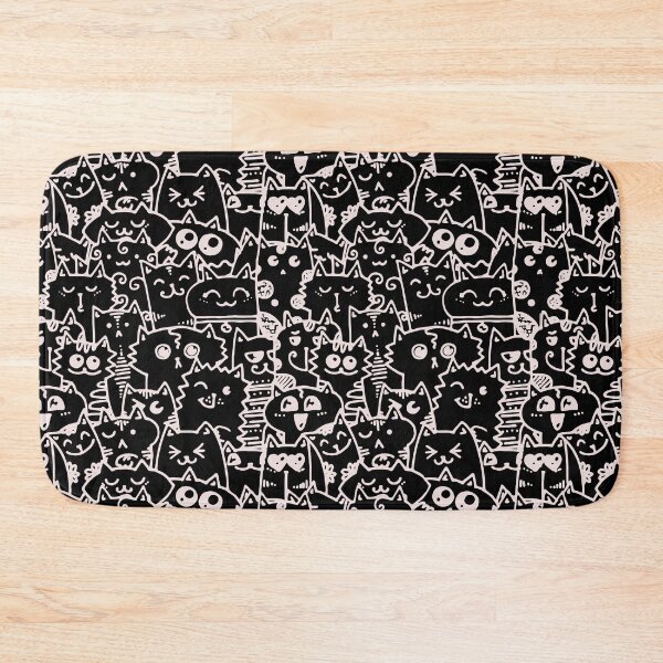 Item preview, Kittie kawaii doodle pattern - White lines against black background designed and sold by SpartanDStore.