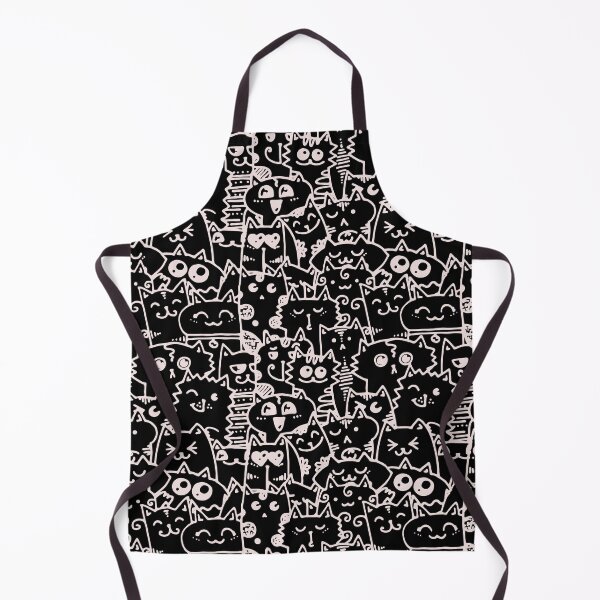 Item preview, Kittie kawaii doodle pattern - White lines against black background designed and sold by SpartanDStore.