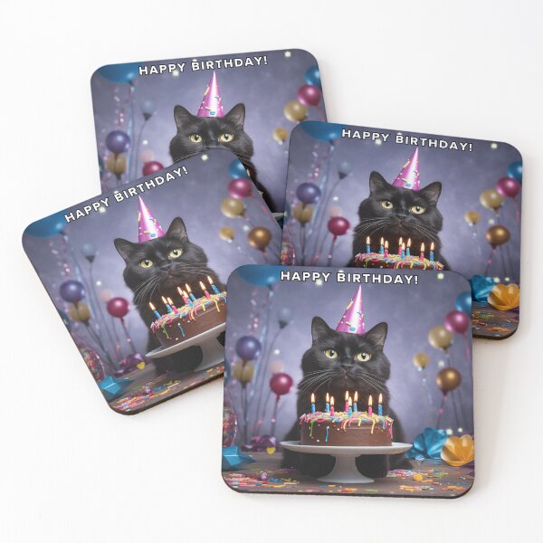 Item preview, Happy Birthday Cat with Cake and Partyhat designed and sold by aikittycats.