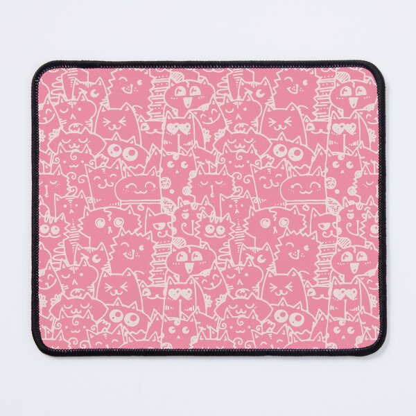 Item preview, Kittie kawaii doodle pattern - White lines against pink background designed and sold by ZenReiArt.