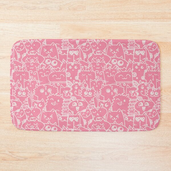 Item preview, Kittie kawaii doodle pattern - White lines against pink background designed and sold by SpartanDStore.