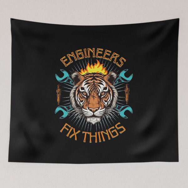 Item preview, Engineers fix things, tiger with styled spanners in a cross shape designed and sold by BritishDelights.