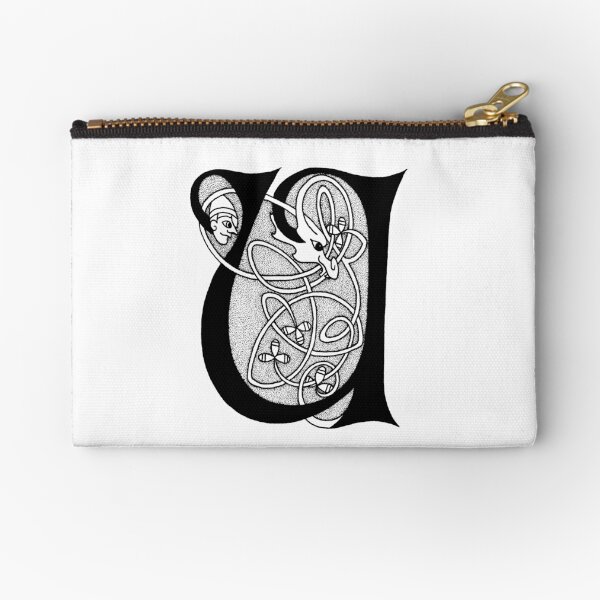 Knight and Dragon Alphabet - U - black and white Zipper Pouch