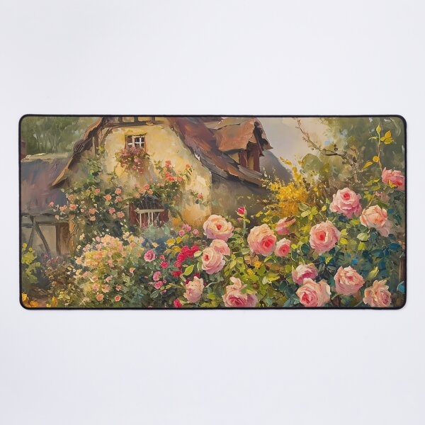 Item preview, Vintage Inspired Cottage Rose Garden Oil Painting Poster, Farmhouse Wall Art designed and sold by Peek-Designs.