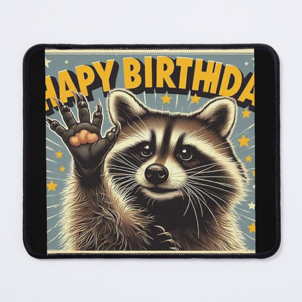 Item preview, Feliz Cumpleaños con un mapache sonriente designed and sold by Bit Canvas.
