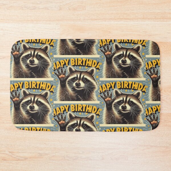 Item preview, Feliz Cumpleaños con un mapache sonriente designed and sold by Bit Canvas.