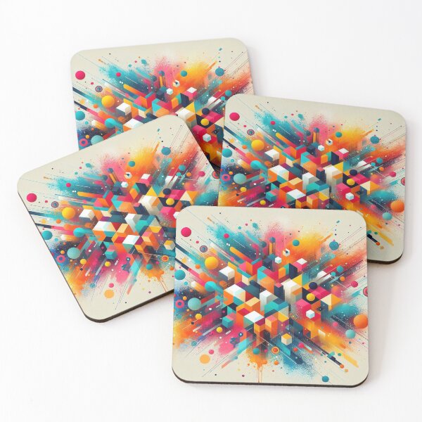 Item preview, Geometric Abstract Art with colorful splashes of orange, blue and red hues designed and sold by Alinamatt.