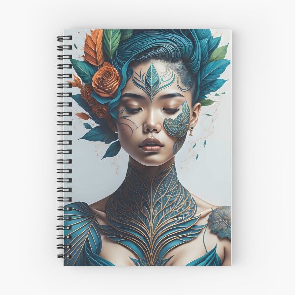 Item preview, Tattooed cyberpunk woman with botanical elements designed and sold by JustInspireMe.