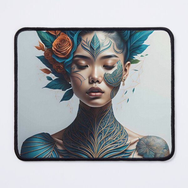 Item preview, Tattooed cyberpunk woman with botanical elements designed and sold by JustInspireMe.