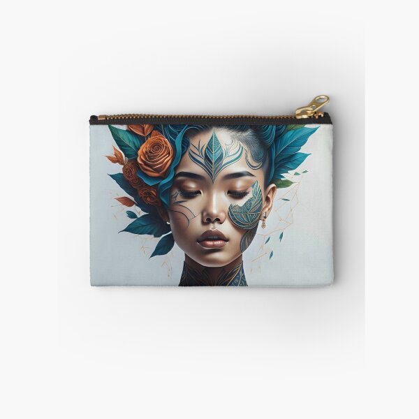Item preview, Tattooed cyberpunk woman with botanical elements designed and sold by JustInspireMe.