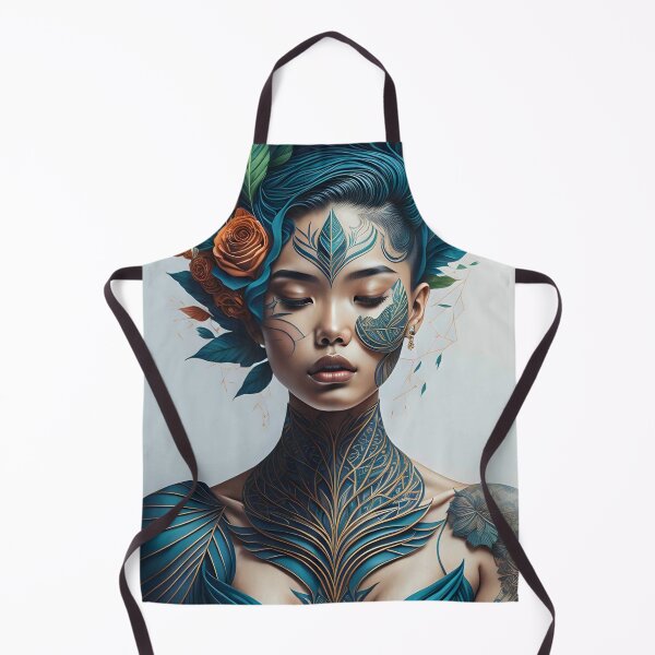 Item preview, Tattooed cyberpunk woman with botanical elements designed and sold by JustInspireMe.