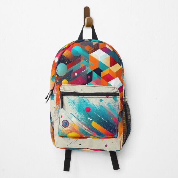 Item preview, Geometric Abstract Art with colorful splashes of orange, blue and red hues designed and sold by Alinamatt.