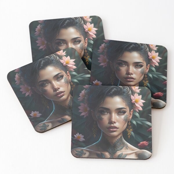 Item preview, Tattooed woman with lotus flowers designed and sold by JustInspireMe.
