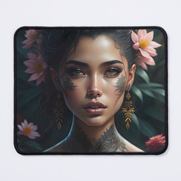 Item preview, Tattooed woman with lotus flowers designed and sold by JustInspireMe.