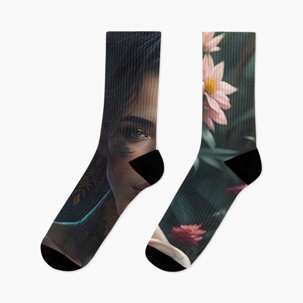 Item preview, Tattooed woman with lotus flowers designed and sold by JustInspireMe.