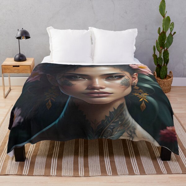 Item preview, Tattooed woman with lotus flowers designed and sold by JustInspireMe.