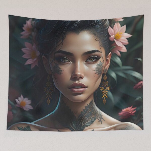 Item preview, Tattooed woman with lotus flowers designed and sold by JustInspireMe.