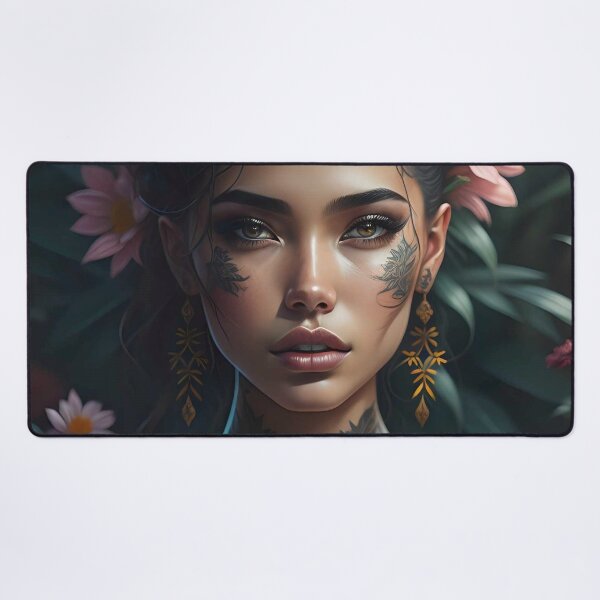 Item preview, Tattooed woman with lotus flowers designed and sold by JustInspireMe.
