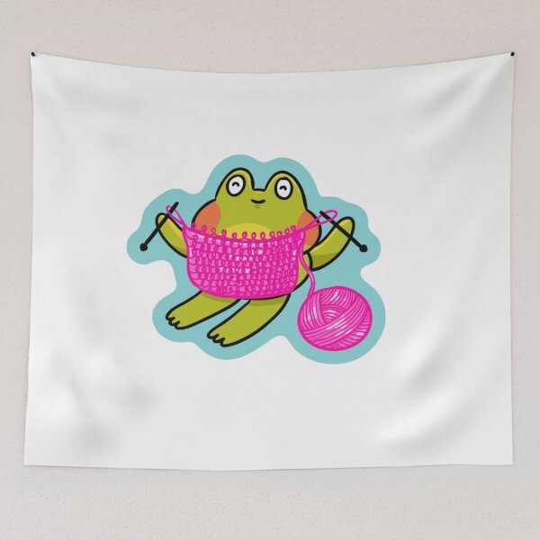 Item preview, frog crocheting with pink yarn  designed and sold by jessicaleah15.