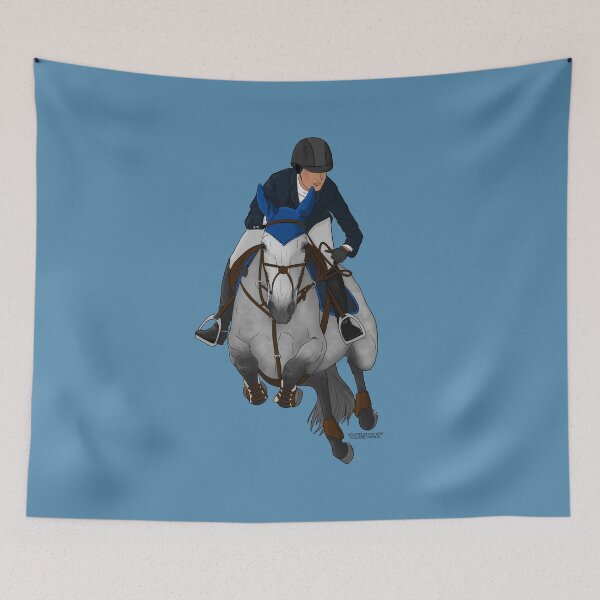 Item preview, Gray Jumping Horse with Rider in Navy Coat designed and sold by DappledMoon.