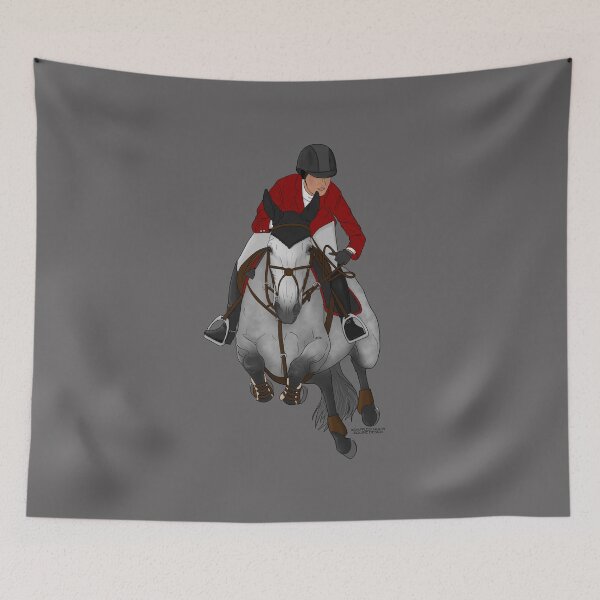 Item preview, Gray Jumping Horse with Rider in Red Coat designed and sold by DappledMoon.