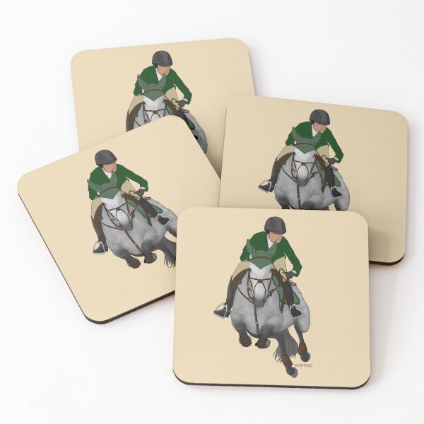 Item preview, Gray Jumping Horse with Rider in Green Coat designed and sold by DappledMoon.
