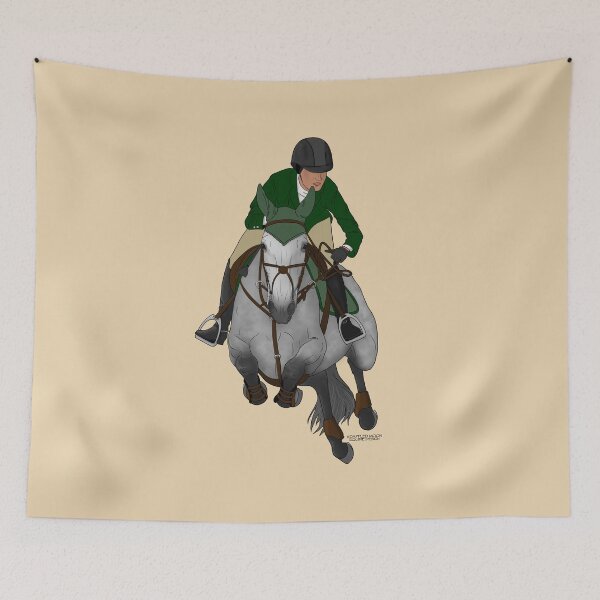 Item preview, Gray Jumping Horse with Rider in Green Coat designed and sold by DappledMoon.