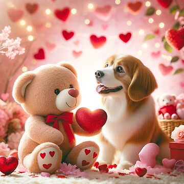 Artwork thumbnail, Embracing Hearts: A Teddy Bear's Valentine Gift to a Dog by Mugs and Shirts