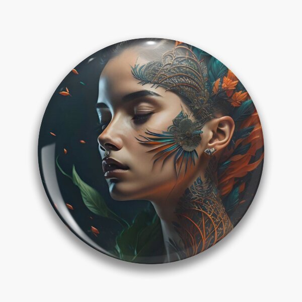Item preview, Abstract tattooed woman in orange and green designed and sold by JustInspireMe.