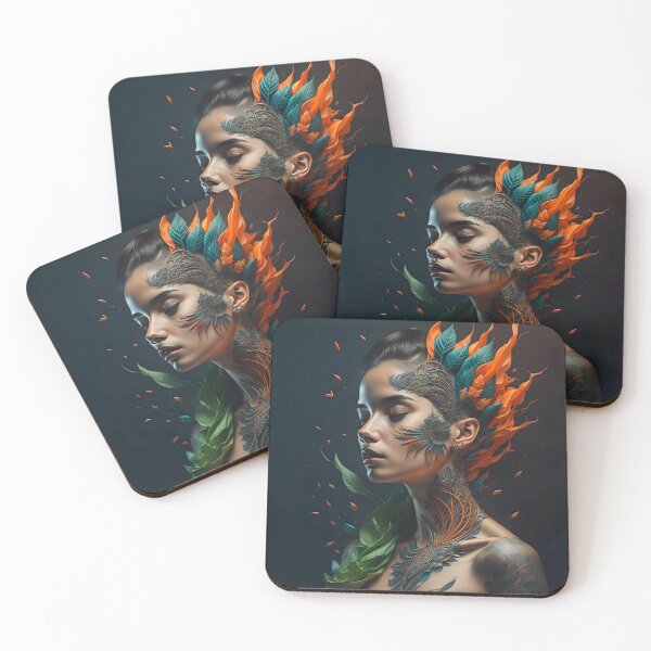 Item preview, Abstract tattooed woman in orange and green designed and sold by JustInspireMe.