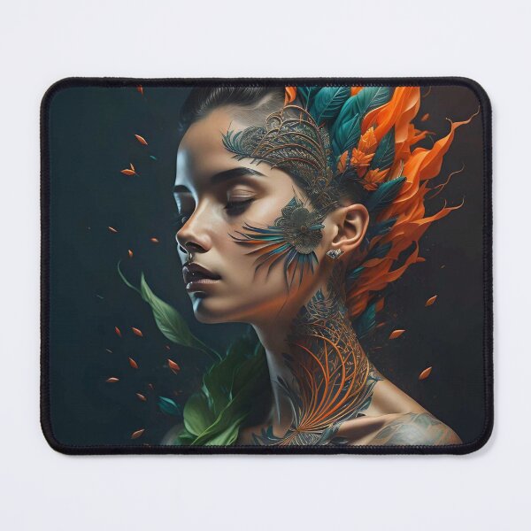 Item preview, Abstract tattooed woman in orange and green designed and sold by JustInspireMe.