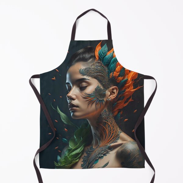 Item preview, Abstract tattooed woman in orange and green designed and sold by JustInspireMe.