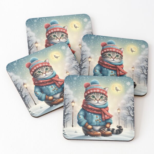 Item preview, Whimsical Cat Outside on a Cold Winter Night designed and sold by purplesensation.