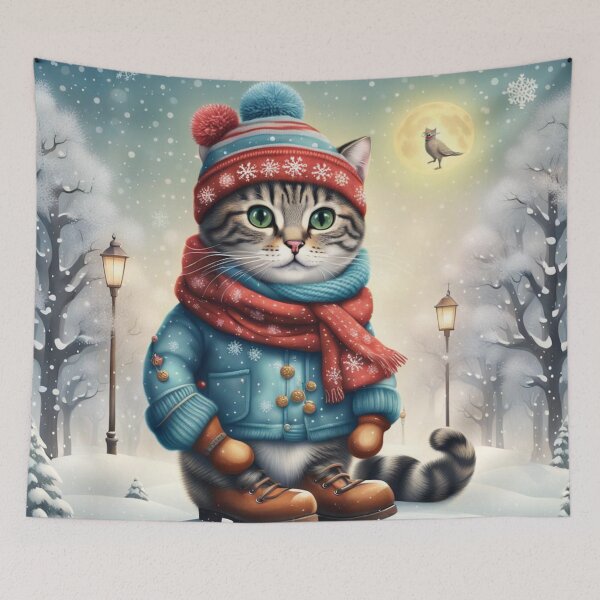 Item preview, Whimsical Cat Outside on a Cold Winter Night designed and sold by purplesensation.