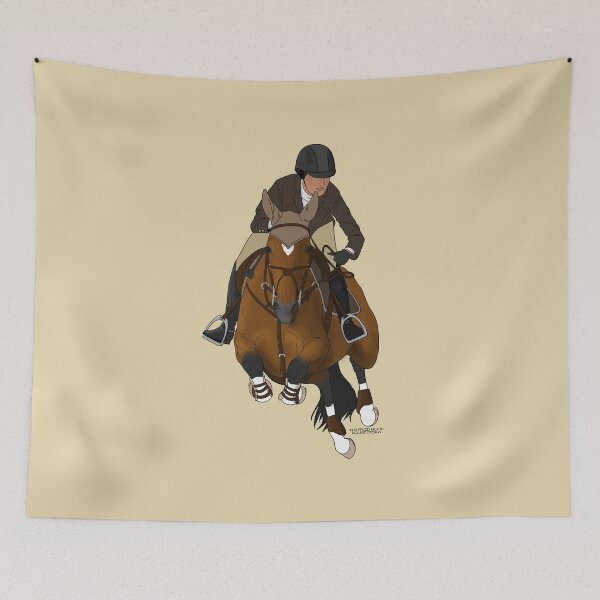 Item preview, Bay Jumping Horse with Rider in Brown Coat designed and sold by DappledMoon.