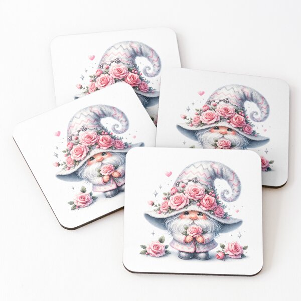 Item preview, Gnomo blanco con rosas rosadas designed and sold by FlutterbyFairy.