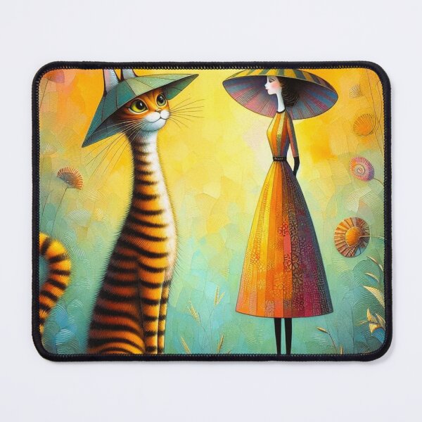 Item preview, Tiger Striped Long Cat Wearing A Hat Looking Lovingly At Her Female Companion designed and sold by Vintage Hustle.